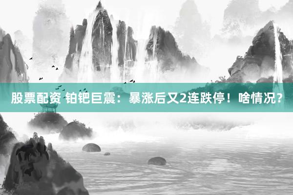 股票配资 铂钯巨震：暴涨后又2连跌停！啥情况？